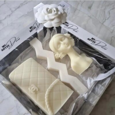 Designer Bag Zig Zag Pillar Rose Girl Candles Gift Set