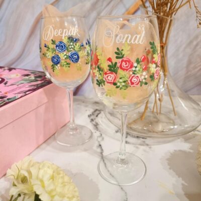 HANDPAINTED PERSONALISED WINE GLASSES Rose 2