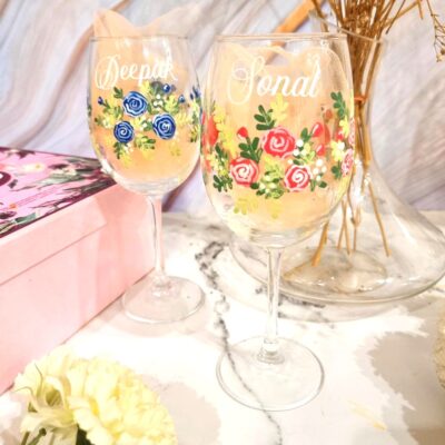 Personalised Handpainted Wine Glasses Set of 2