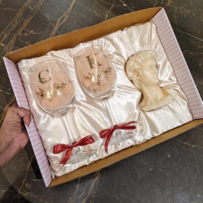 Personalised Wine Glasses and David Candle Gift Set