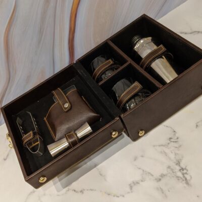 Leather Bar Set with Personalised Playing Cards