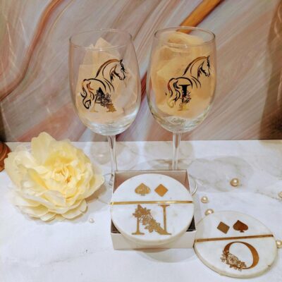Personalised Wine Glasses and Marble Coasters Set