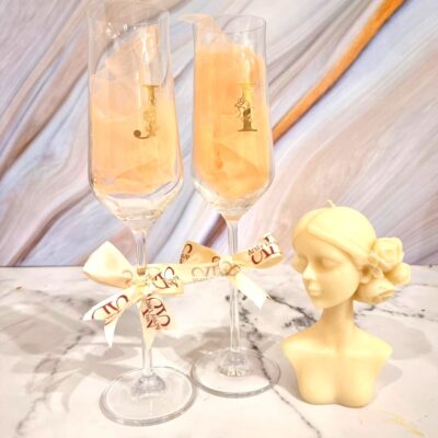 Personalised Champagne Glasses and Scented Rose Girl Candle