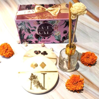 2 Personalised Marble Coasters & Reed Diffuser