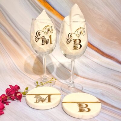 Personalised Wine Glasses and Marble Coasters Set